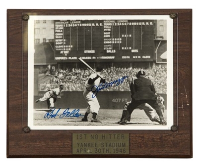 Joe DiMaggio and Bob Feller Dual Signed Yankee Stadium No-Hitter 8x10 Photograph